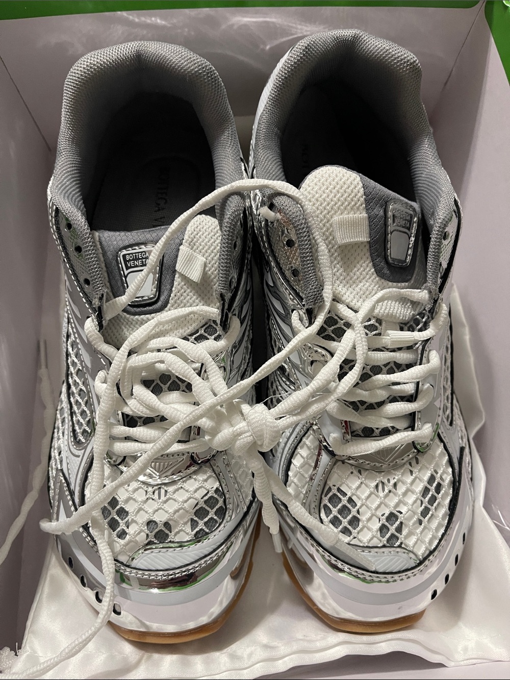Knock off Bottega Veneta White & Silver Women's Athletic Sneakers